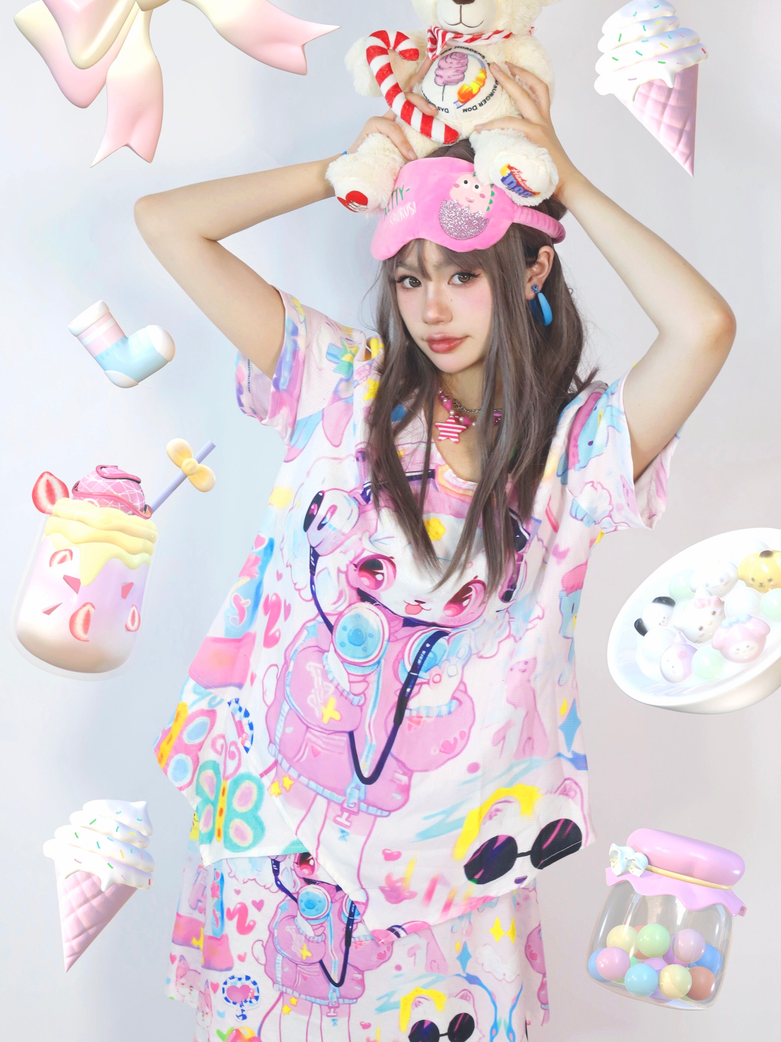 Kawaii Bunny DJ Graphic T-Shirt
