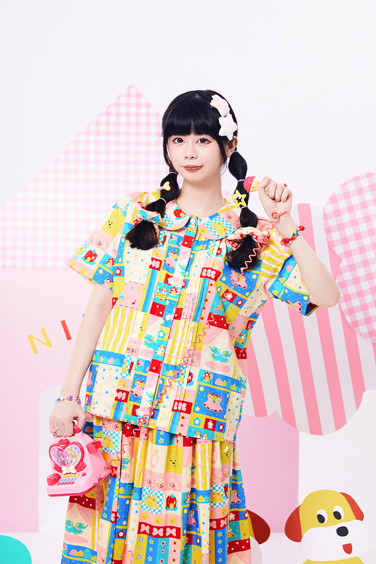 Colorful Patchwork Peter Pan Collar Blouse