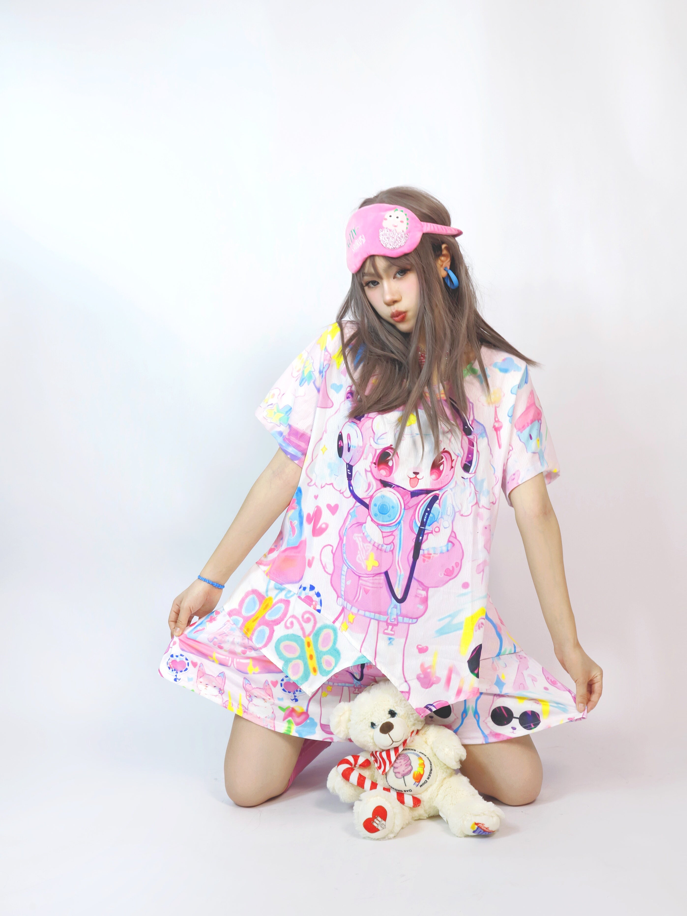 Kawaii DJ Cat Pastel Skater Skirt