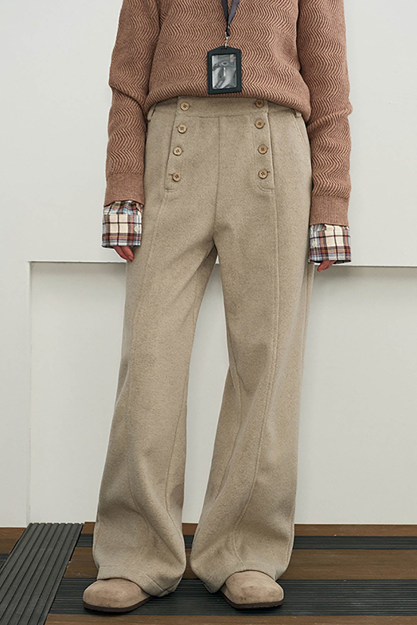 Double-Breasted Wide-Leg Wool Trousers