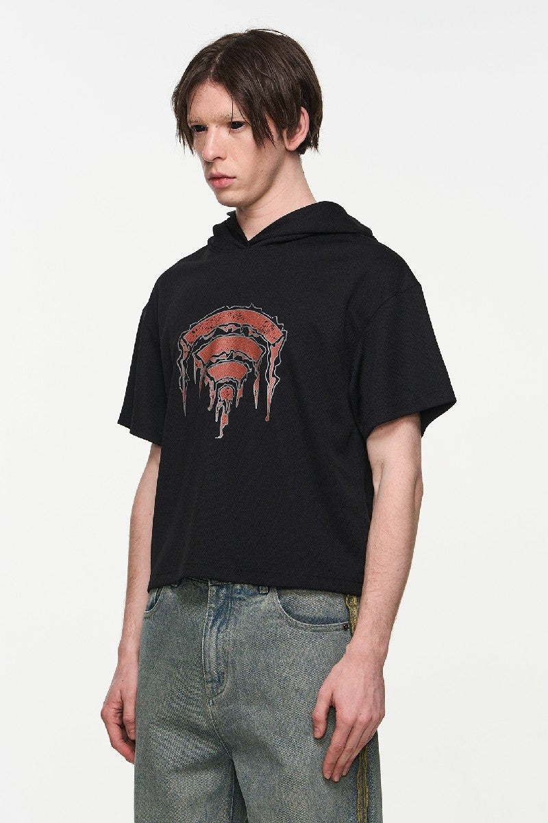 Wifi Print Texture Hoodie Tee - chiclara