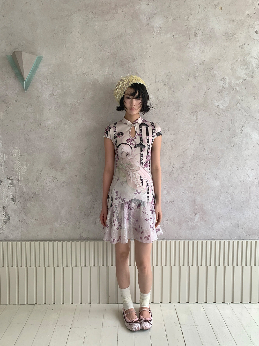 Spliced Collar Print Cheongsam Dress