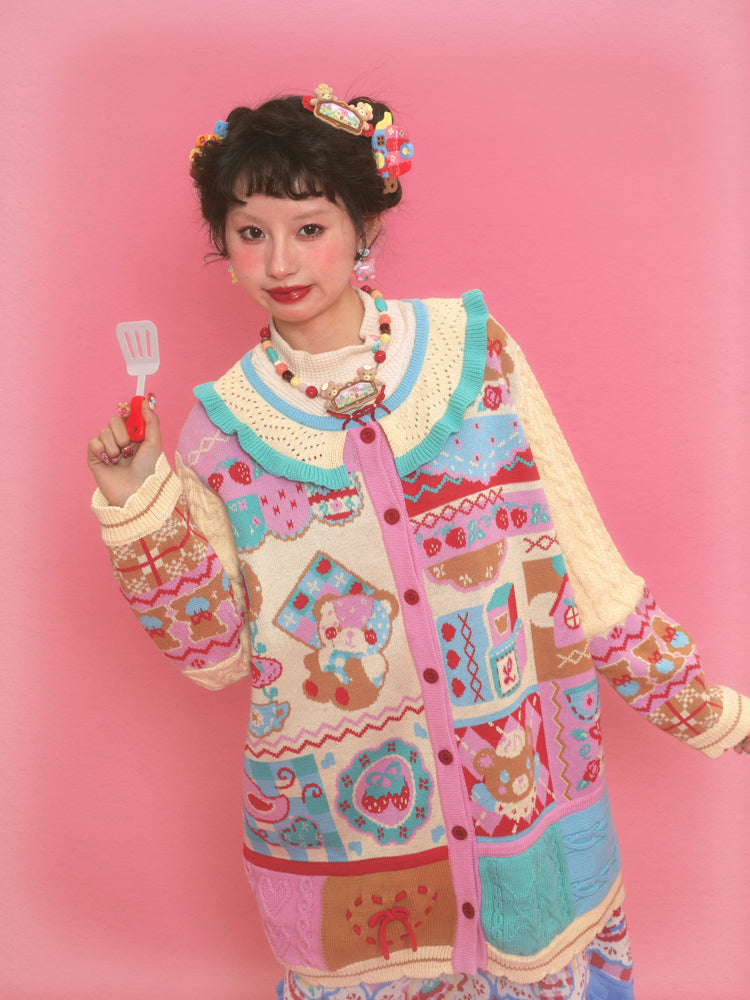 Honey Bear Patchwork Knit Cardigan