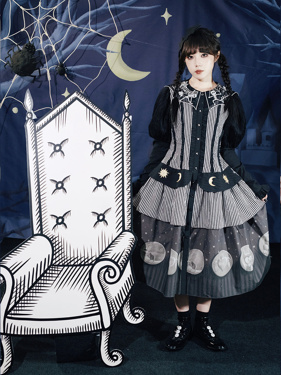 Celestial Striped Button Front Sleeveless Dress
