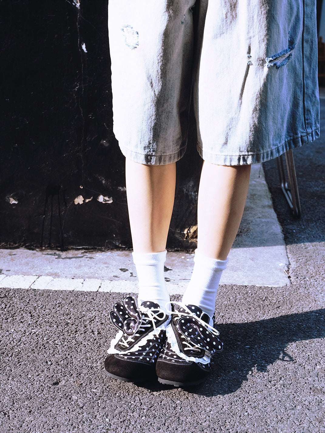Lace Polka Dot Wing Decor Flat Shoes image 3