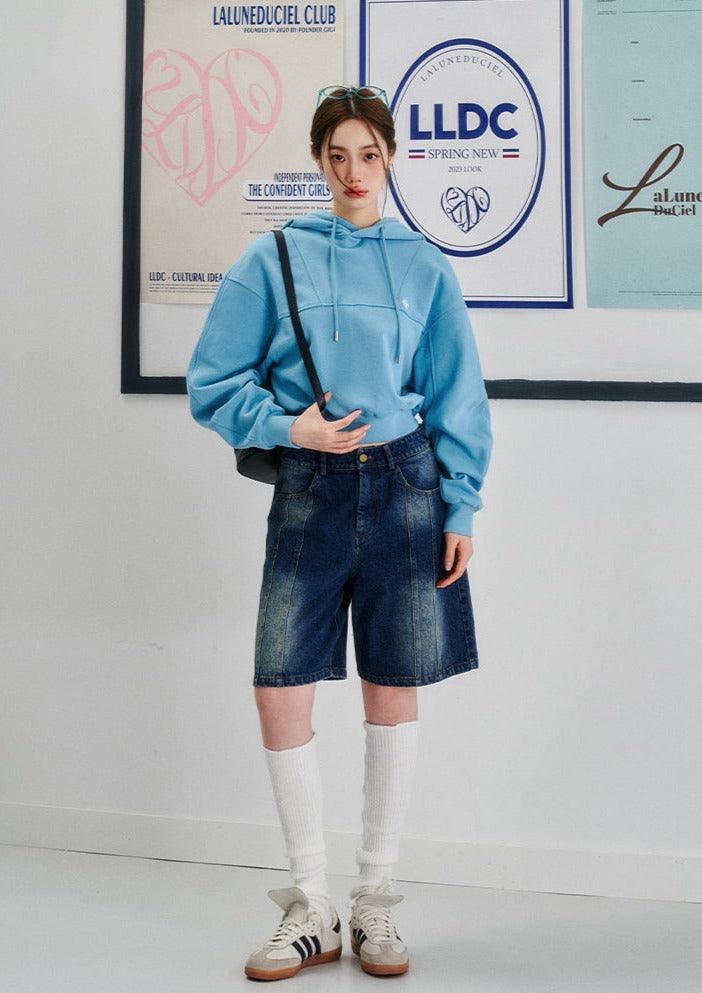 Embroidered Oversize Drop Shoulder Cropped Hoodie