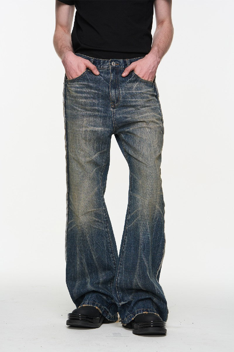 Blue Washed Heavy Whiskered Jeans - chiclara