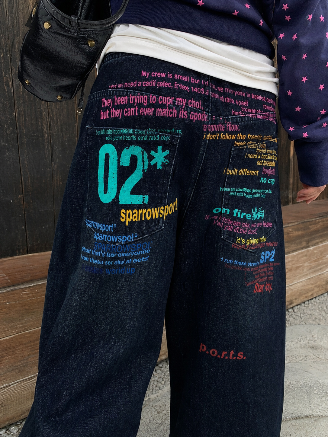 Neon Cipher Graffiti Wide-Leg Jeans showcase 3