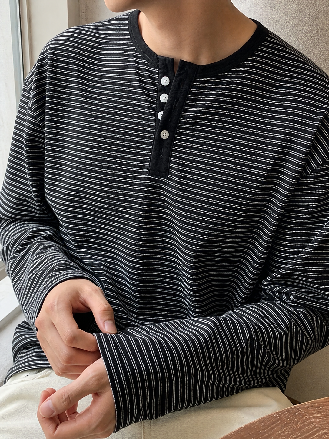 Stripe Henley Lounge Tee showcase 3