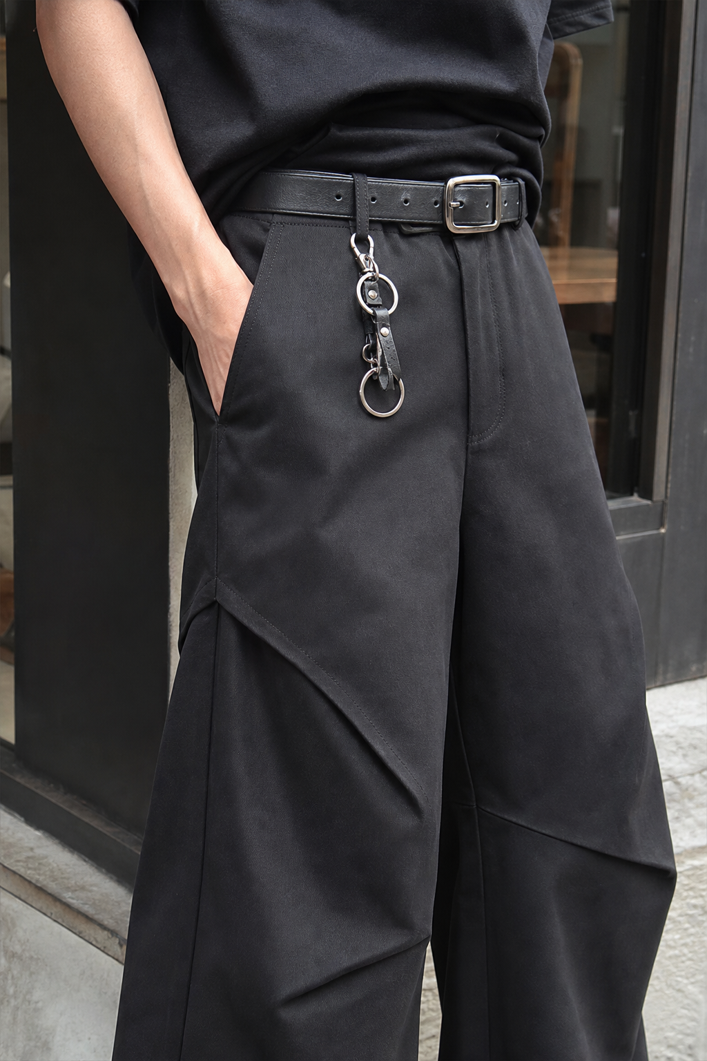 Black Avant-Garde Wide-Leg Utility Pants showcase 3