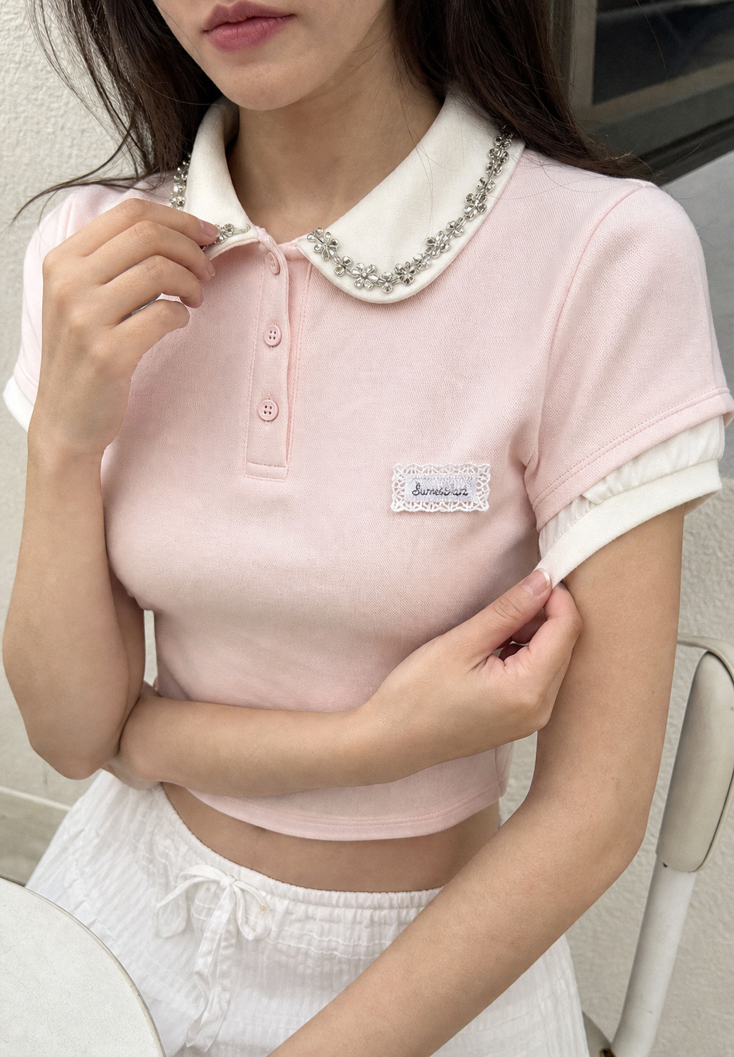 Lace Collar Cotton Polo Shirt showcase 3