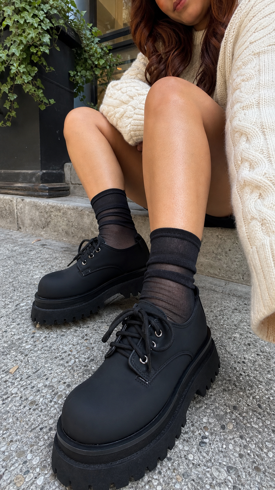 Thick-Soled Chunky Black Platform Derby Shoes UGC showcase 3