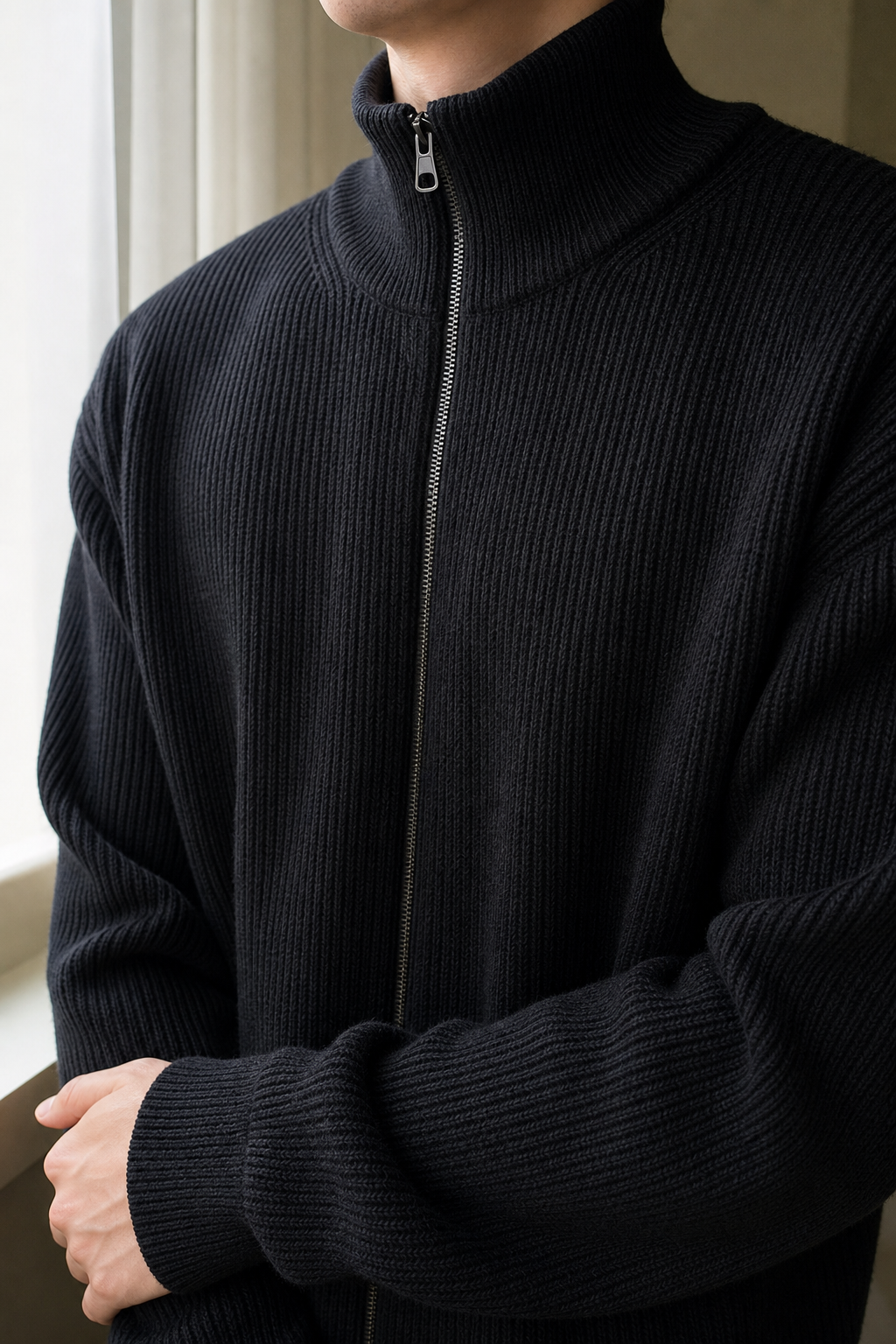 Ribbed Full-Zip Cardigan Sweater showcase 3