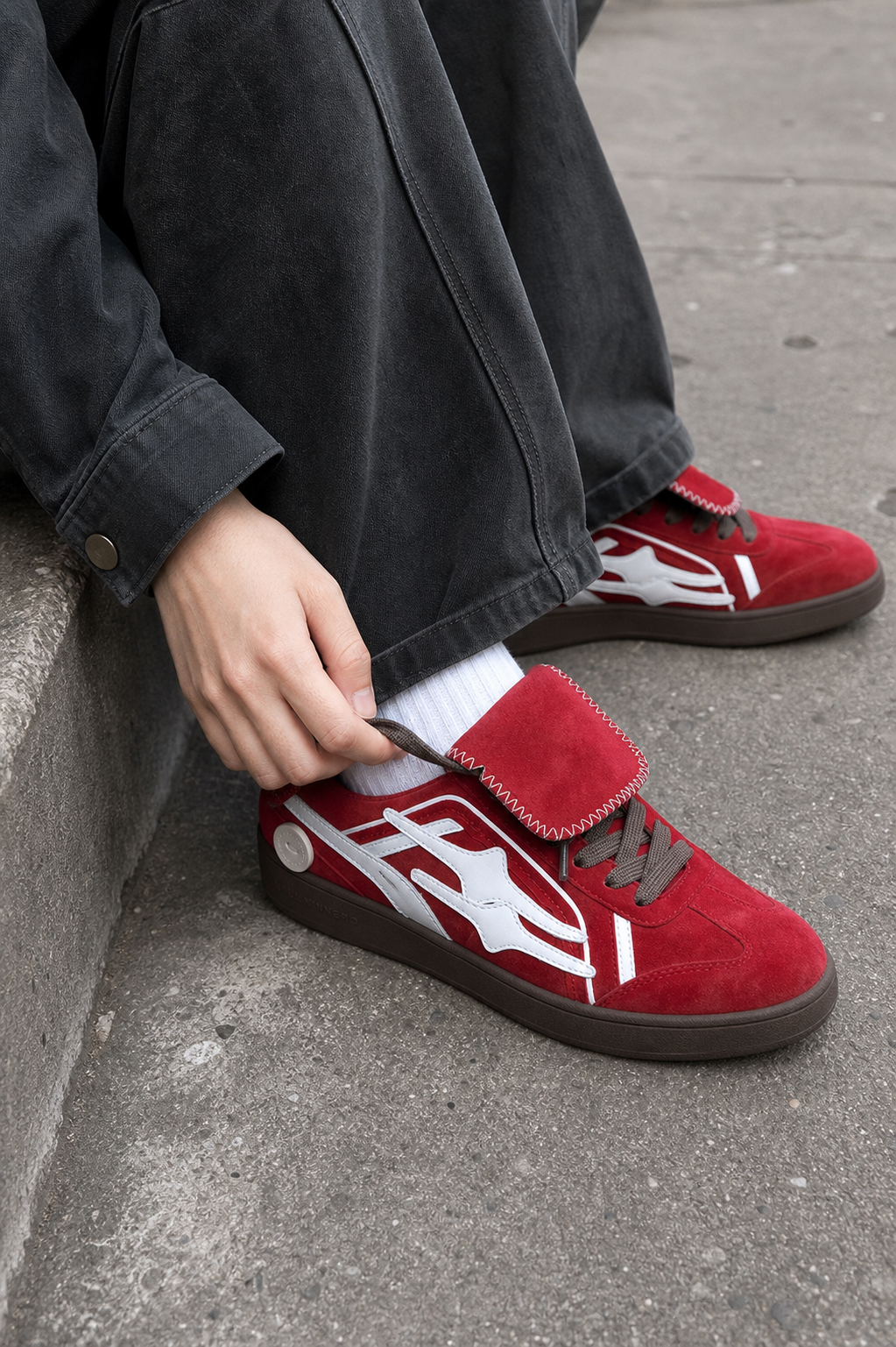Red Suede Court Sneakers with White Logo UGC showcase 3