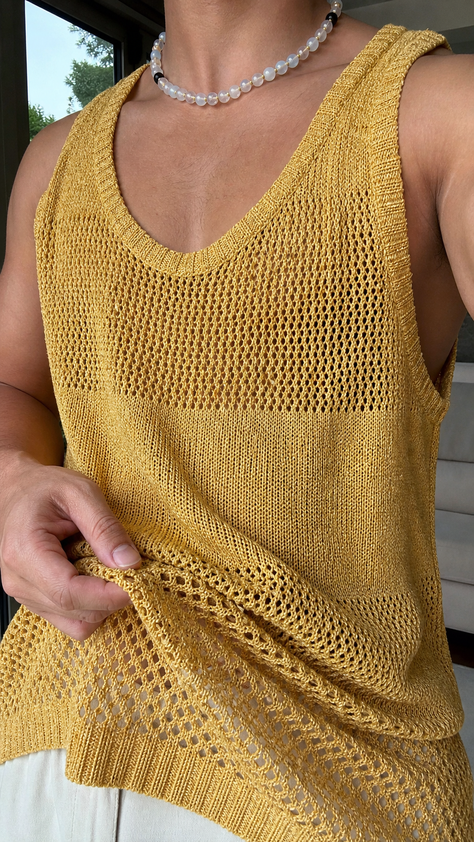 Honey Mustard Open-Knit Mesh Tank Top UGC showcase 3