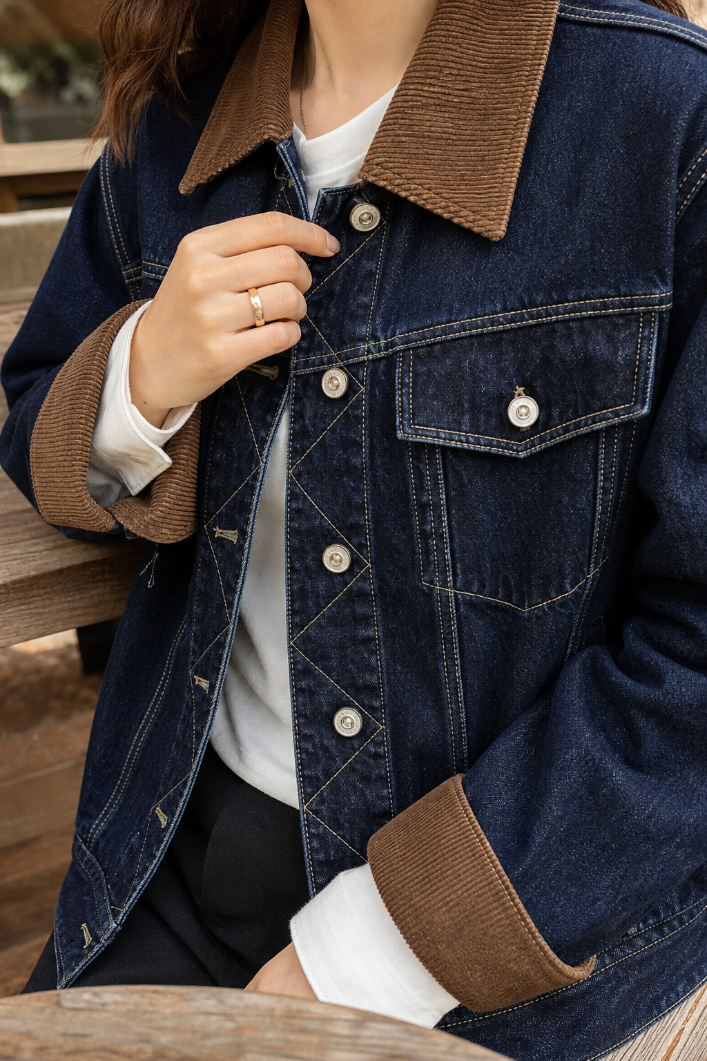 Autumn Denim Jacket, Loose Slimming Design With Patchwork showcase 3