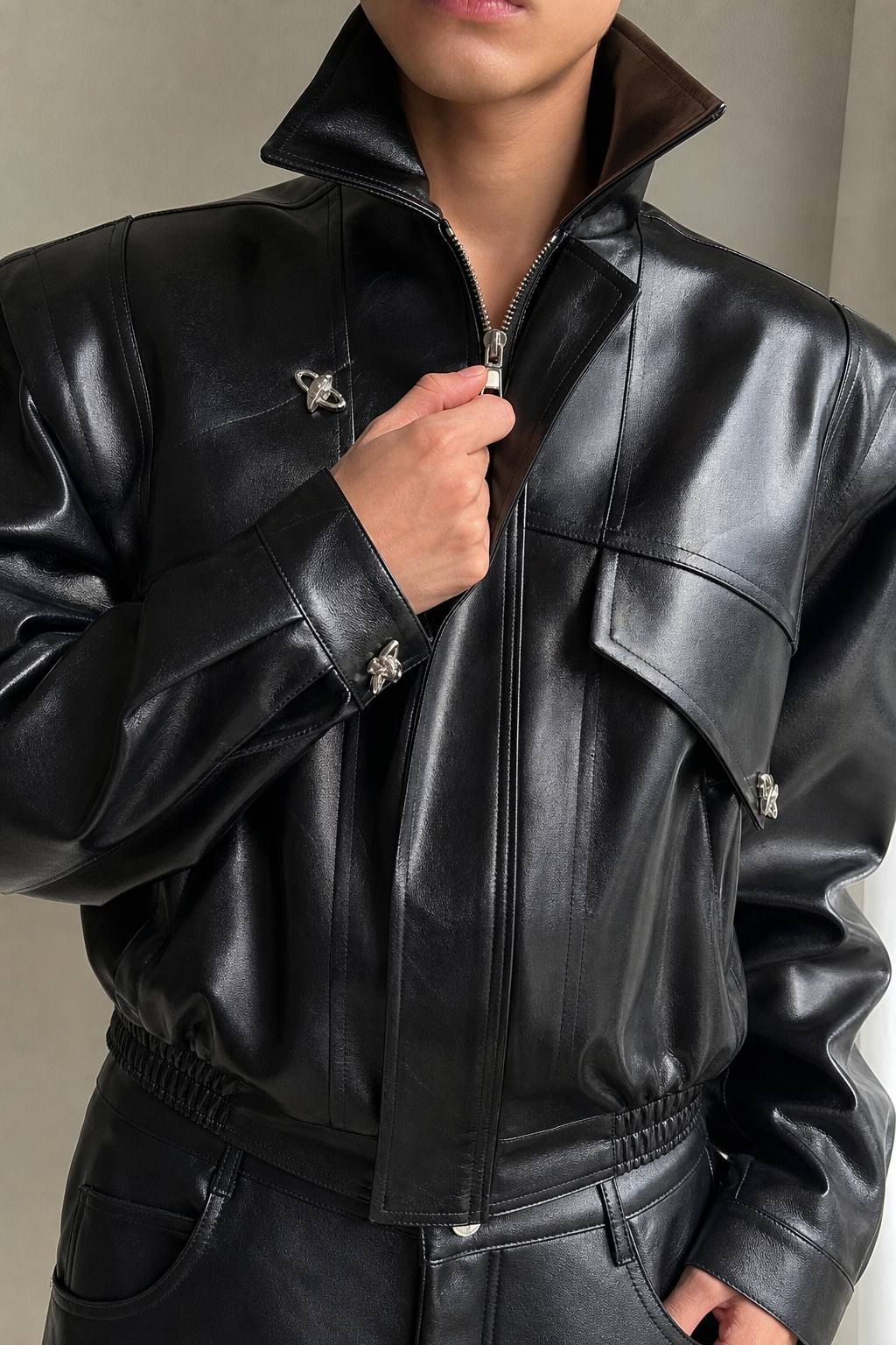 Shoulder Pad Vegan Leather Jacket showcase 3