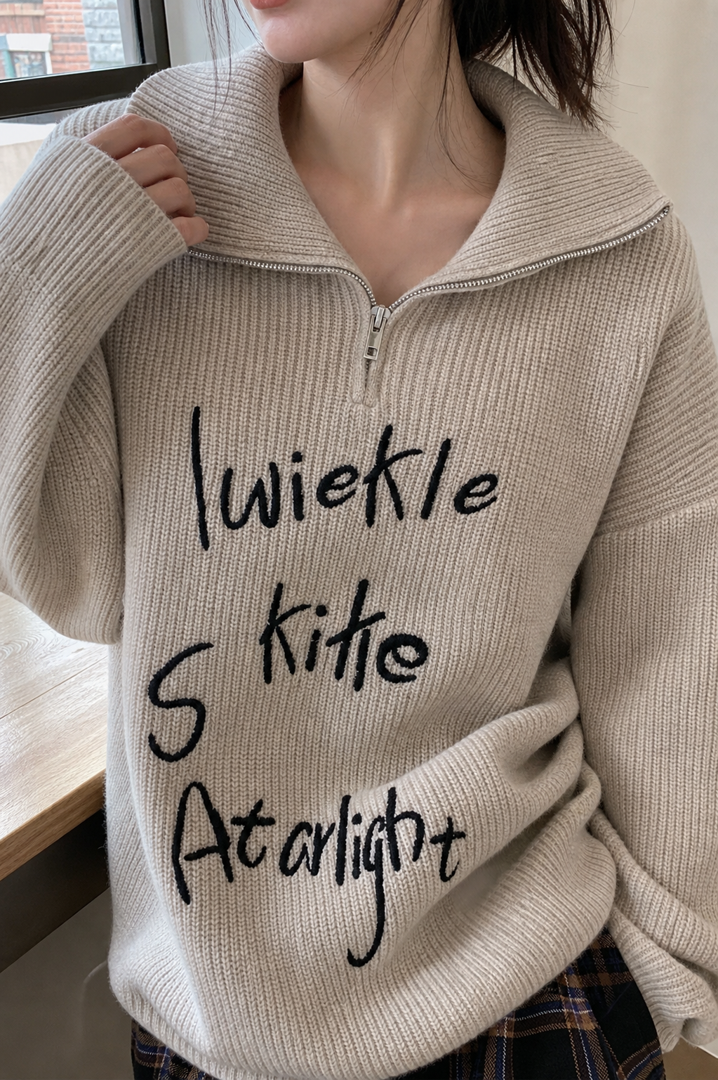 Retro turndown collar half-zip sweater showcase 3