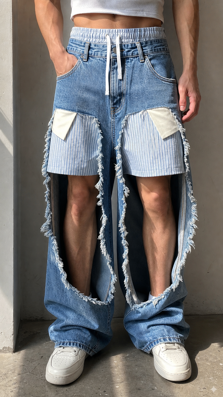Extreme Cutout Layered Panel Denim Pants showcase 3