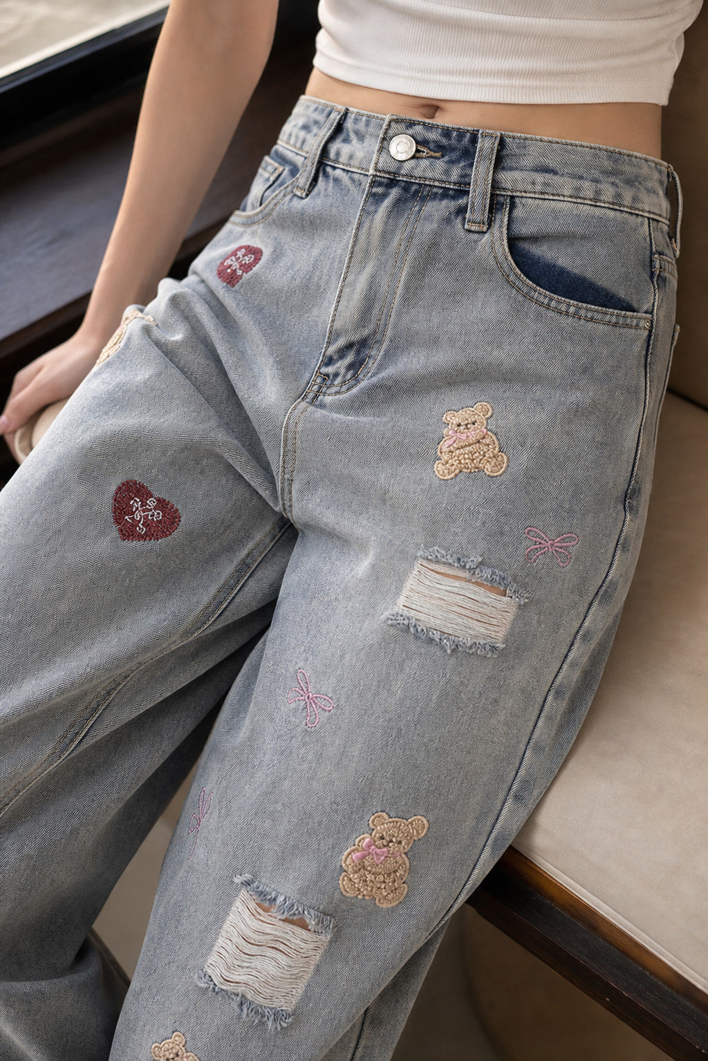 Distressed Teddy Bear Wide Leg Jeans regenerated UGC showcase 3