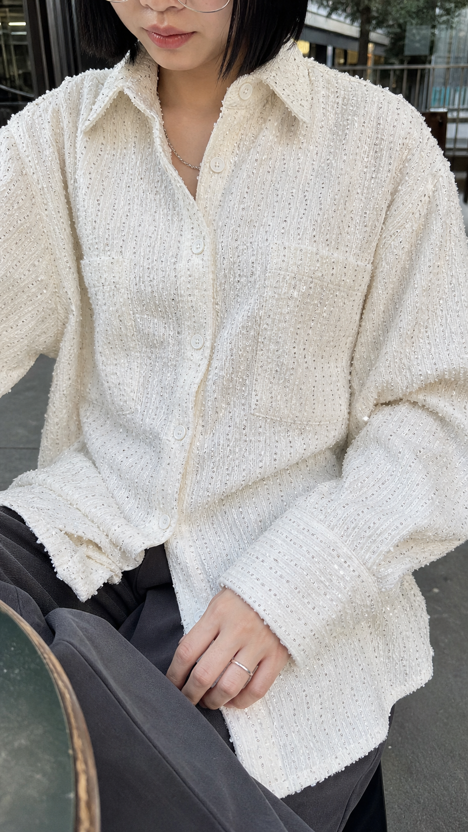 Oversized White Textured Button-Up Shirt UGC showcase 3