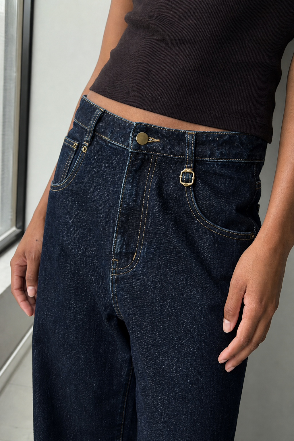 Dark Blue Raw Denim Wide-Leg Jeans showcase 3