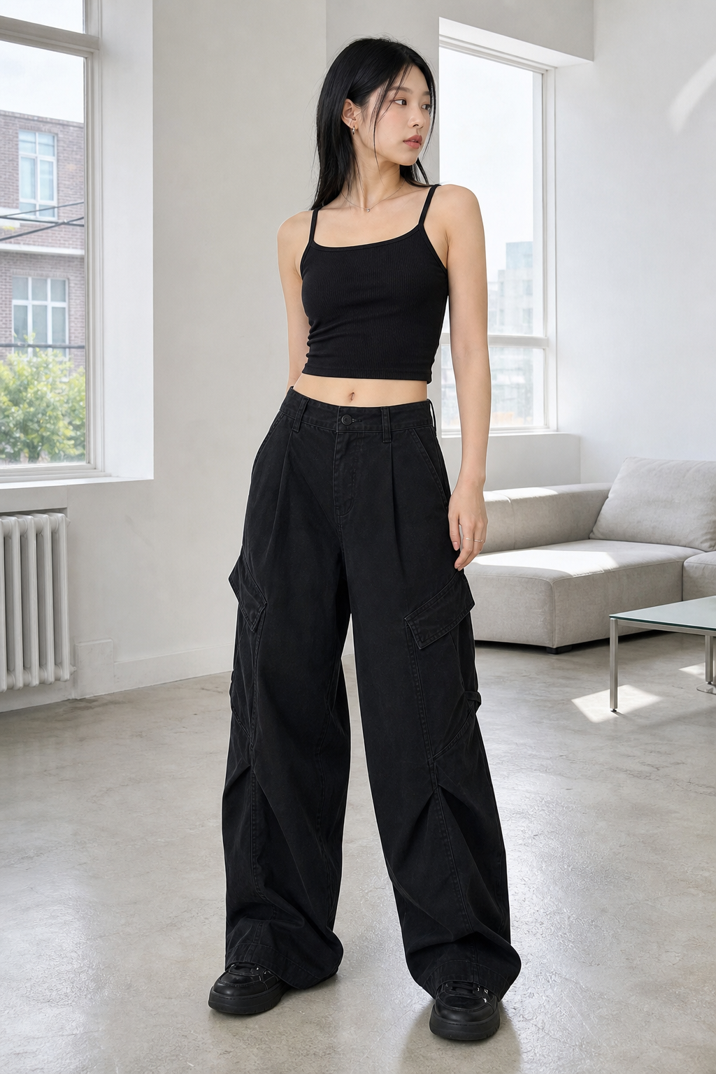 Classic Wide-Leg Straight Workwear Pants showcase 3