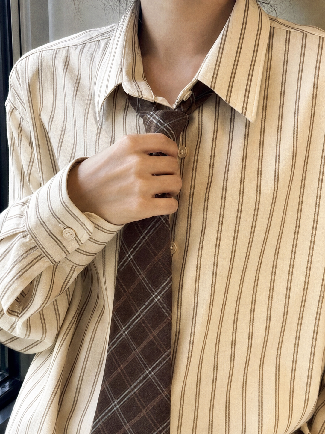 Vintage Basic Vertical Striped Long Sleeve Shirt showcase 3