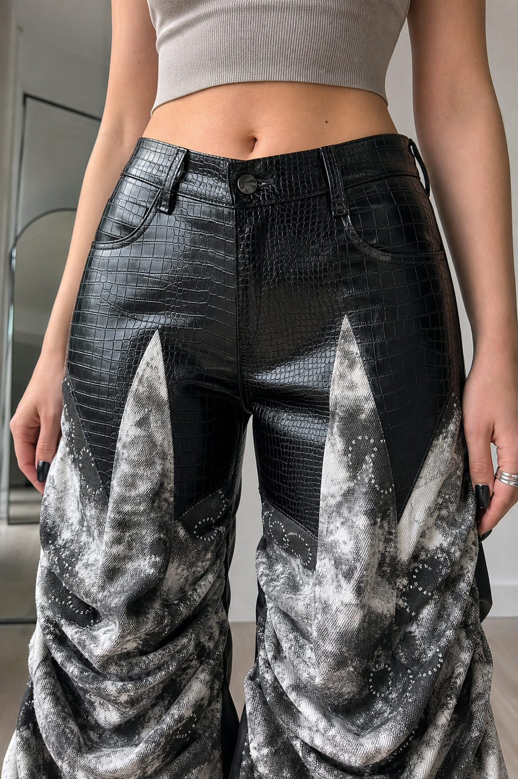 Obsidian Glacier Reptile Ruched Flare Pants showcase 3