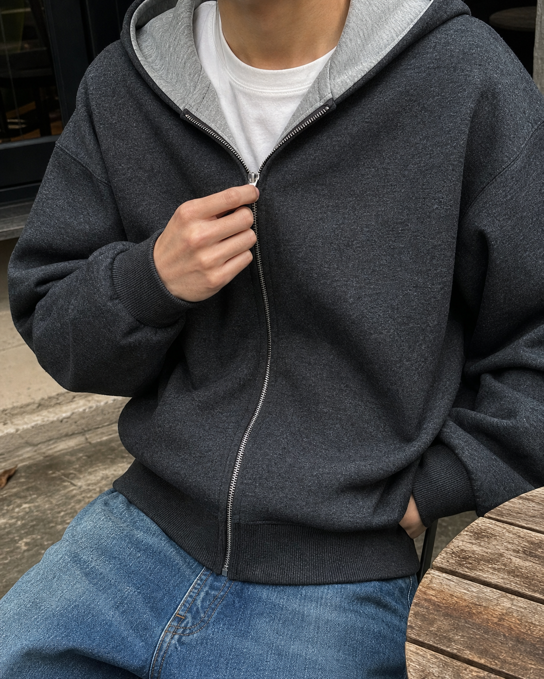 Dual-Tone Varsity Zip Hoodie showcase 3