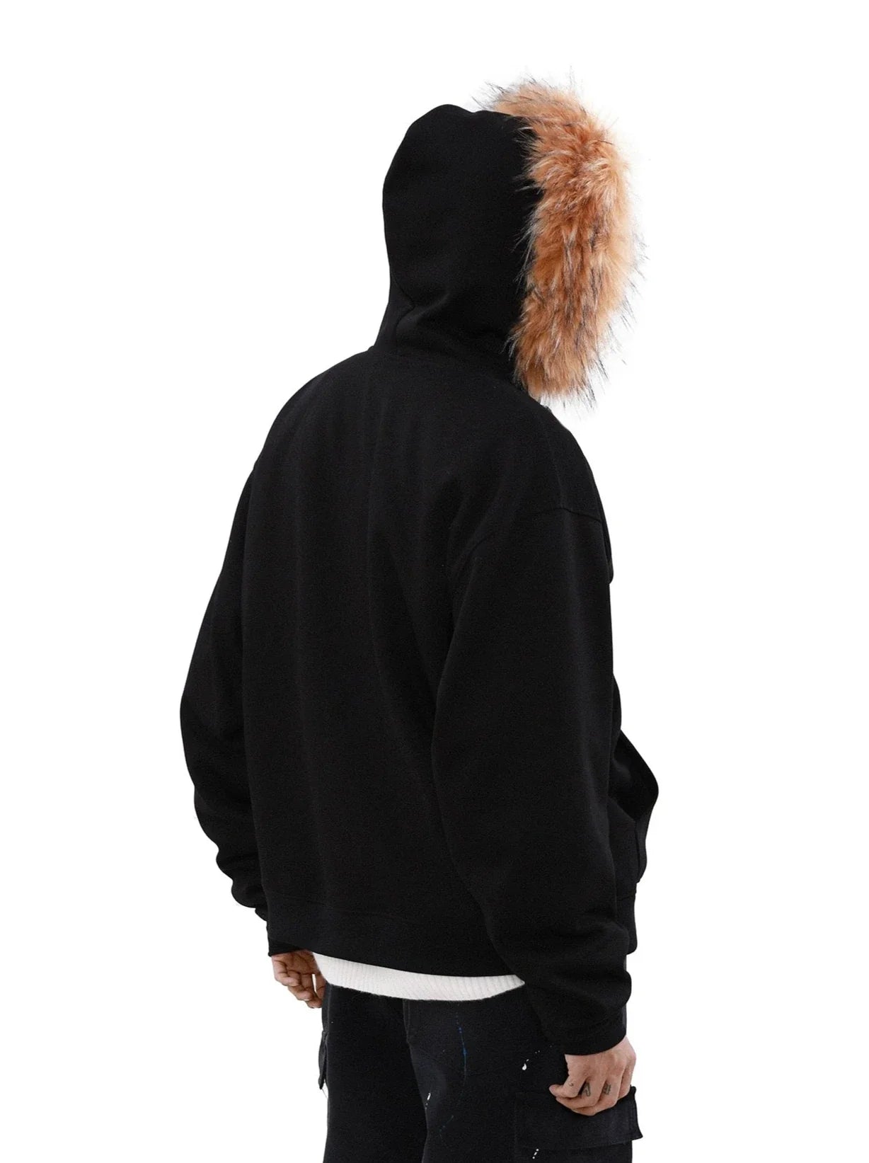 Faux Fur Hood Trim Zip-Up Hoodie