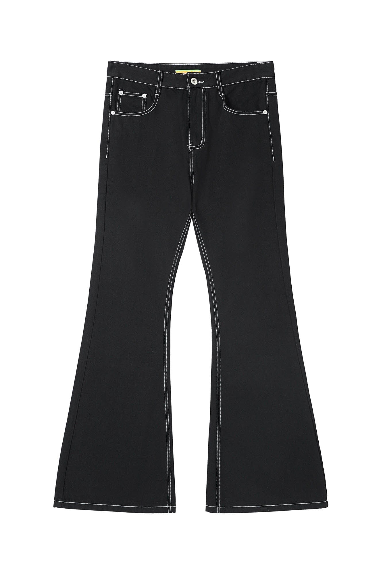 Black Flared Jeans with Contrast White Stitching