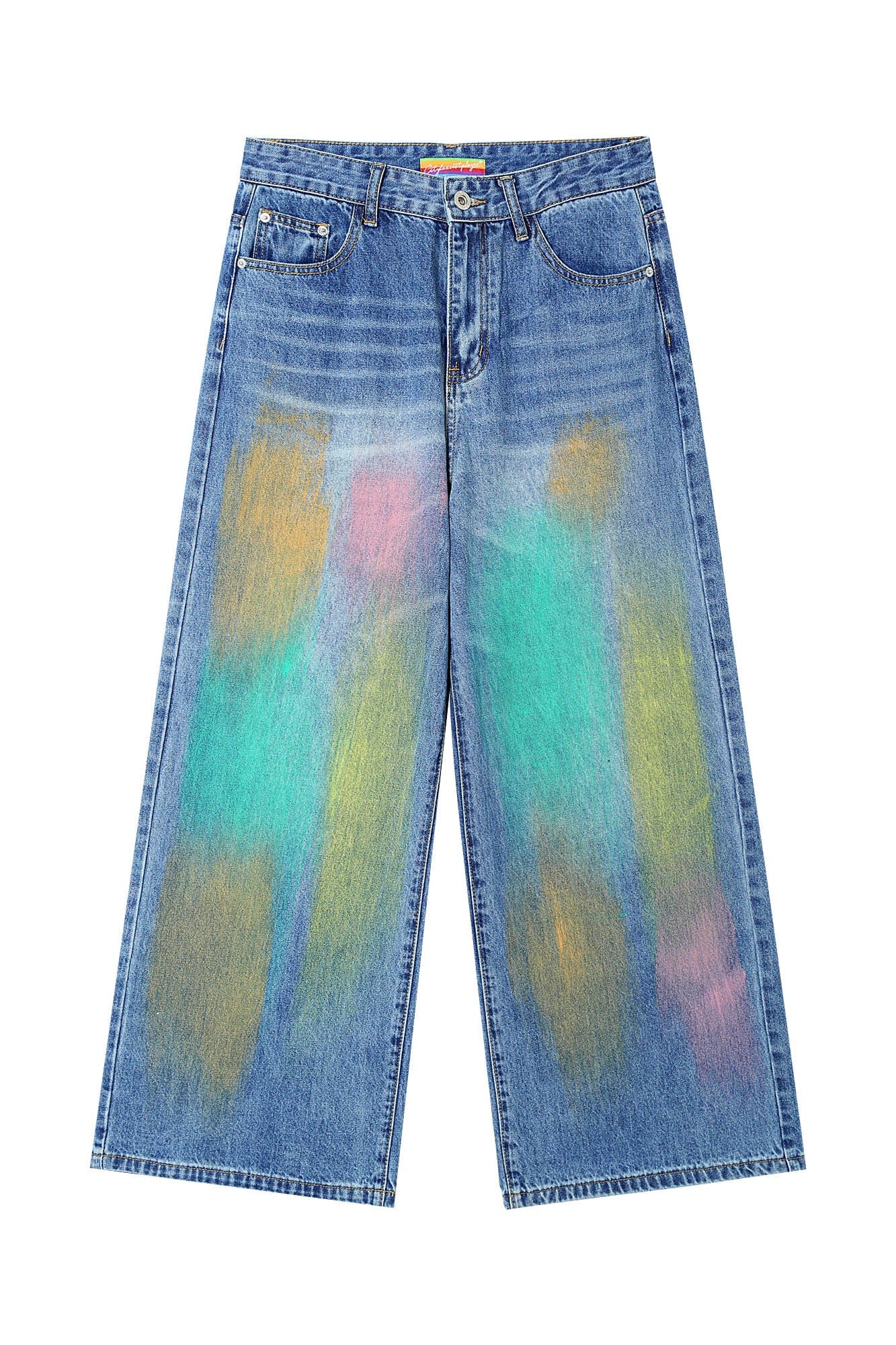 Multicolor Spray Paint Effect Wide-Leg Jeans