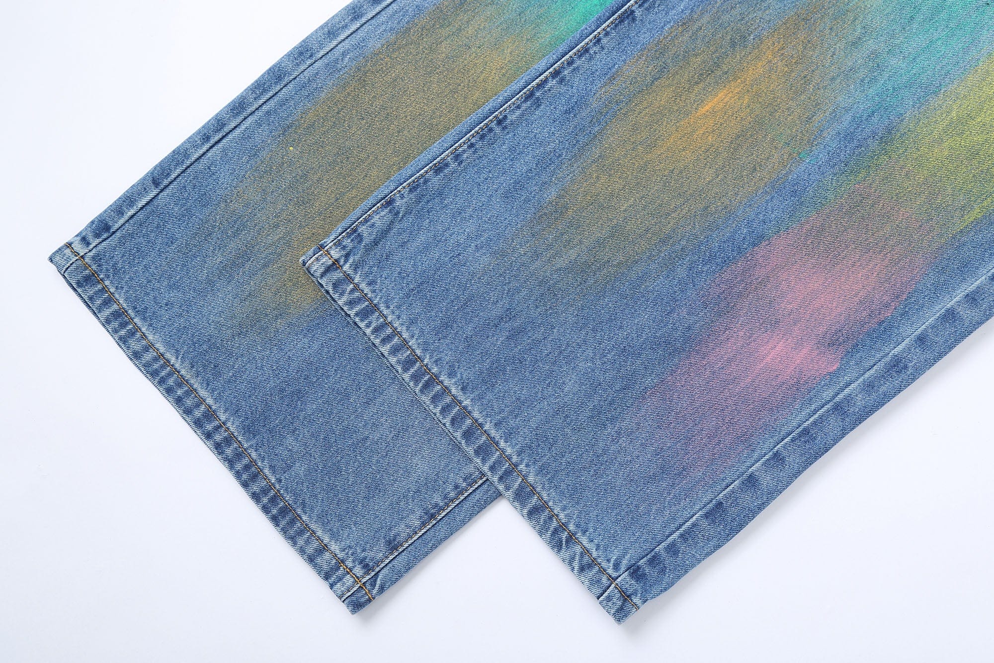 Multicolor Spray Paint Effect Wide-Leg Jeans