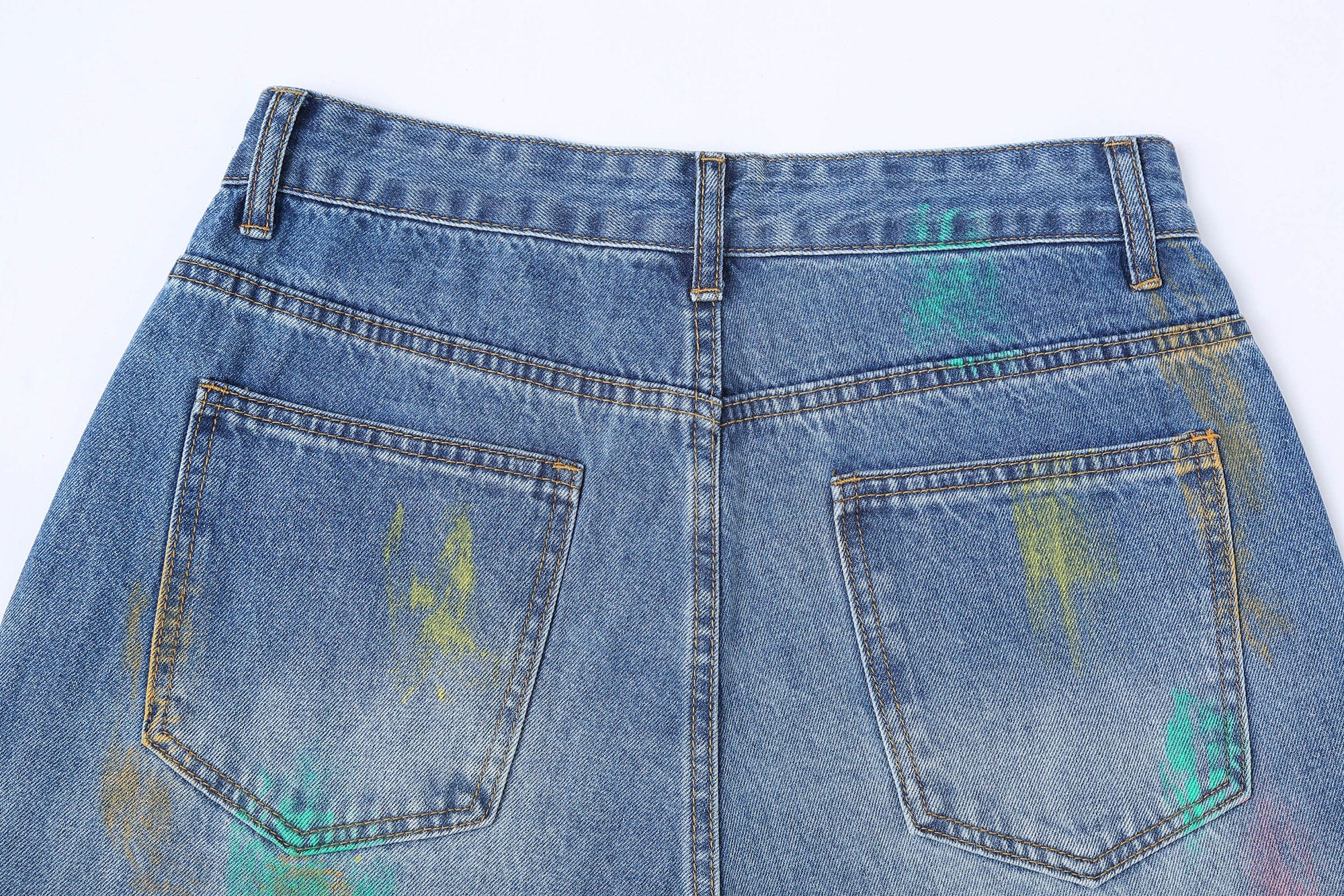 Multicolor Spray Paint Effect Wide-Leg Jeans