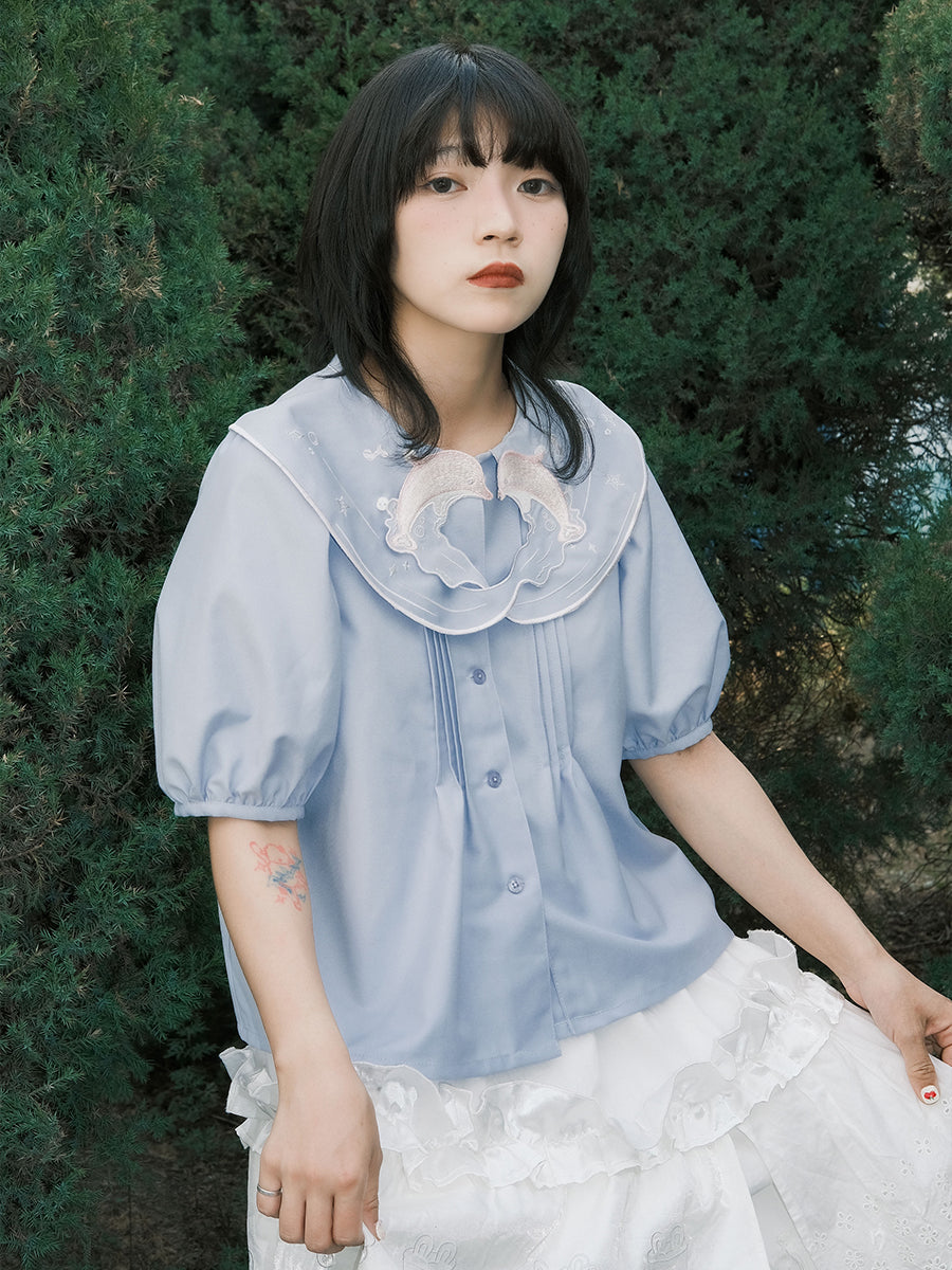 Peter Pan Collar Puff Blouse