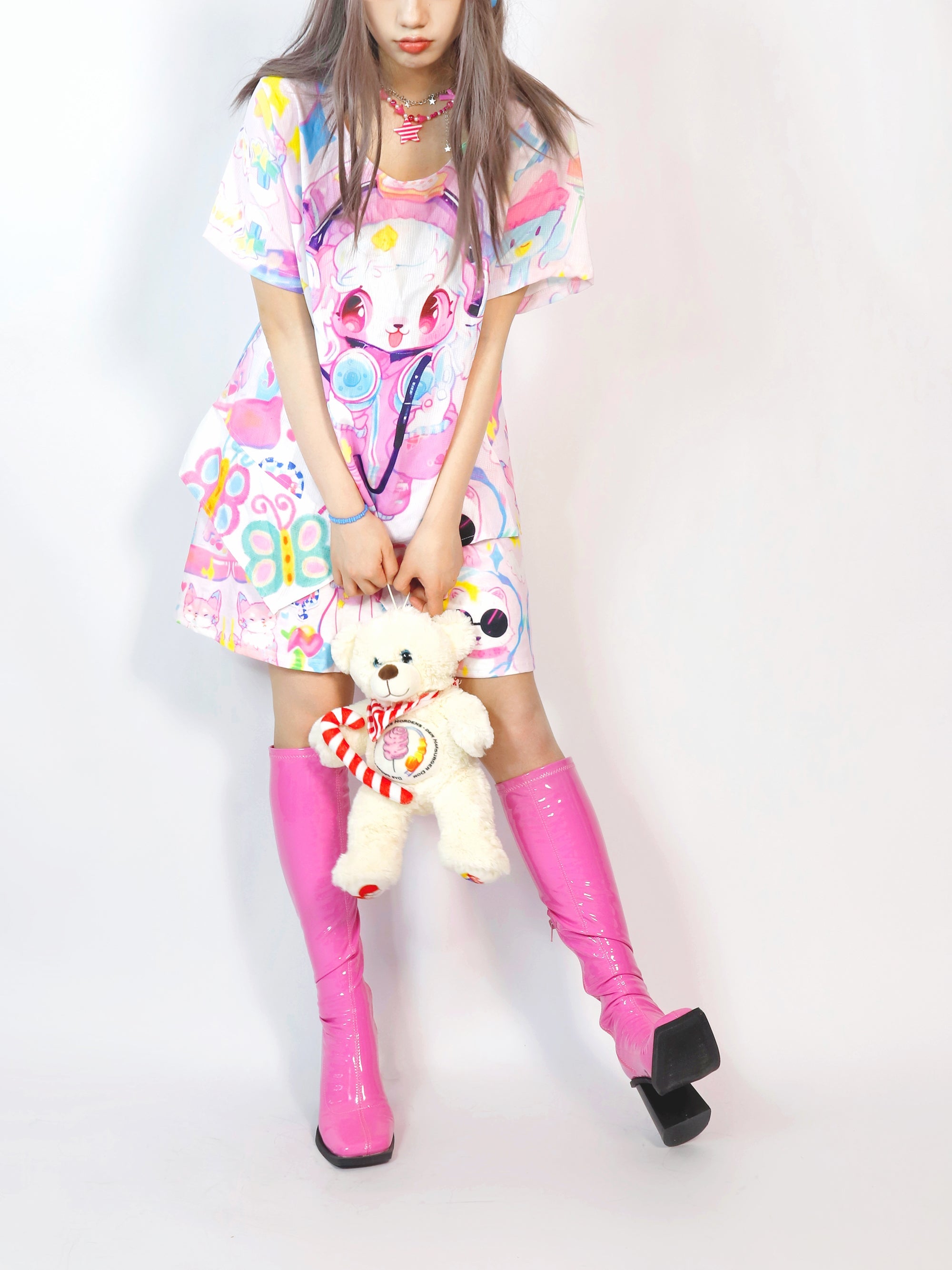 Kawaii DJ Cat Pastel Skater Skirt