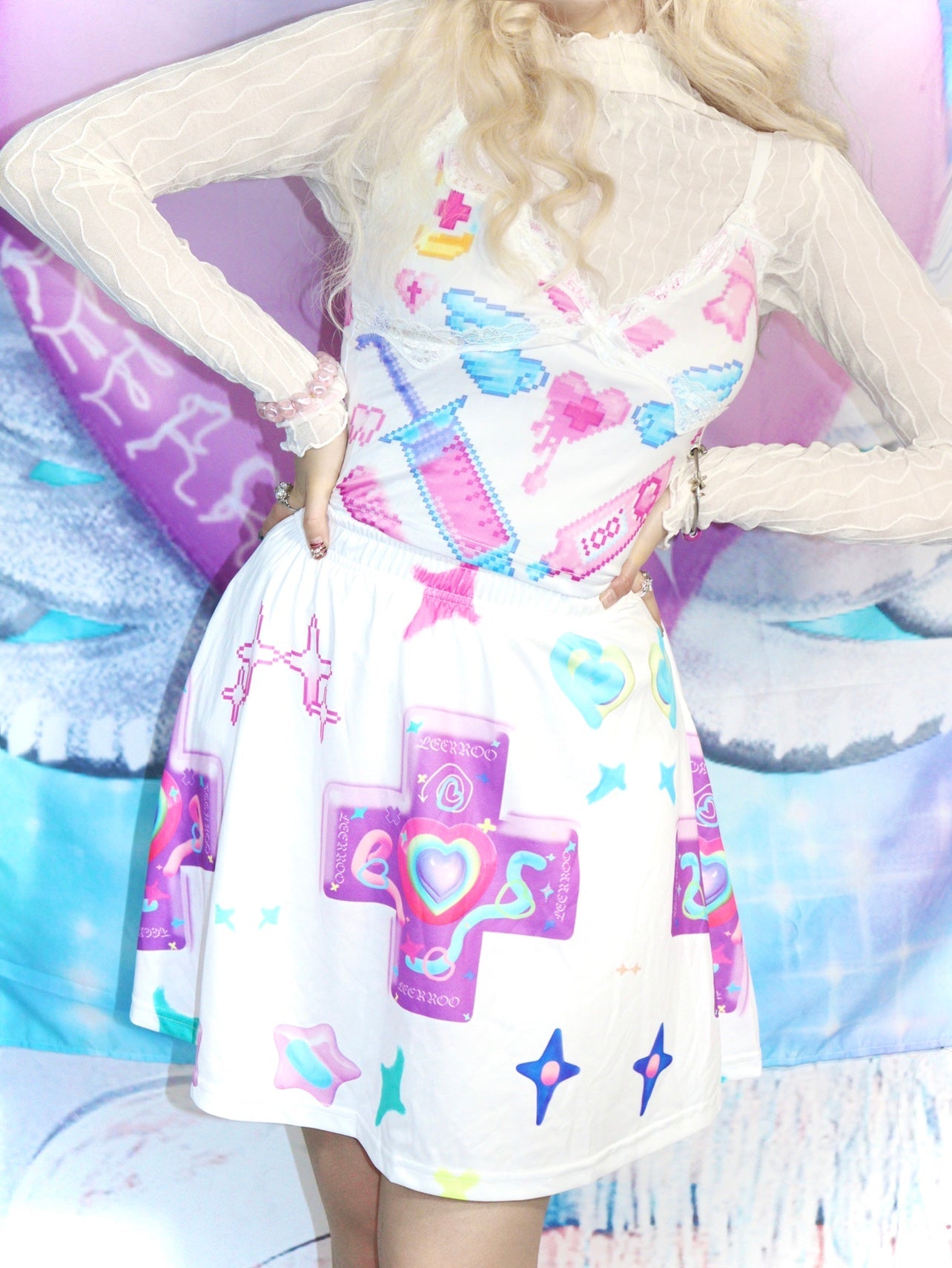 Kawaii Gaming Controller Rainbow Skirt