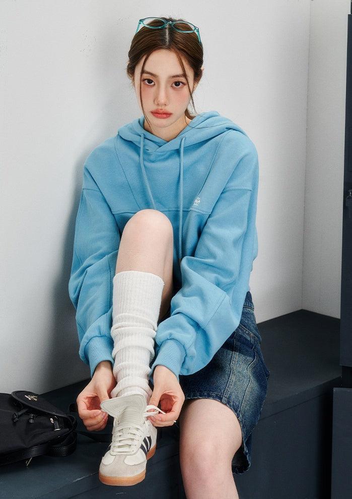 Embroidered Oversize Drop Shoulder Cropped Hoodie