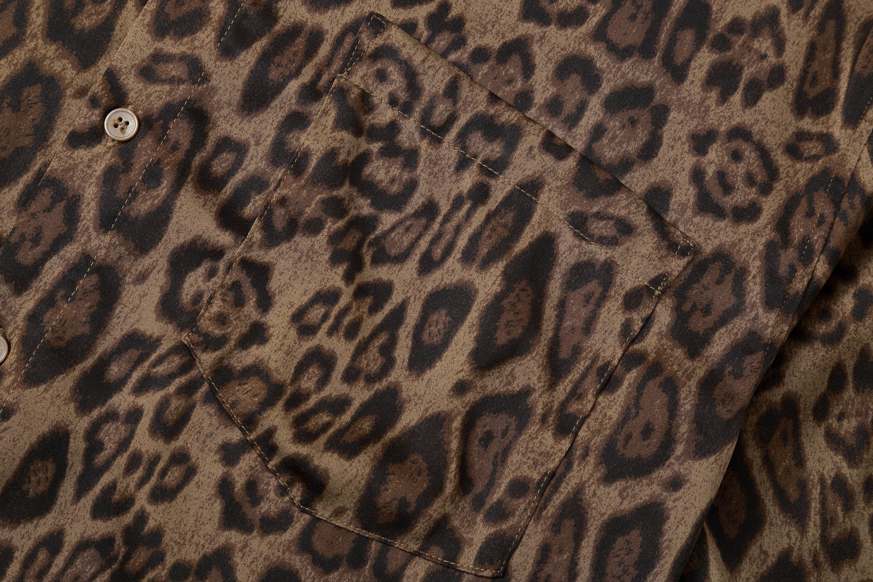 Leopard Print Button-Up Satin Shirt