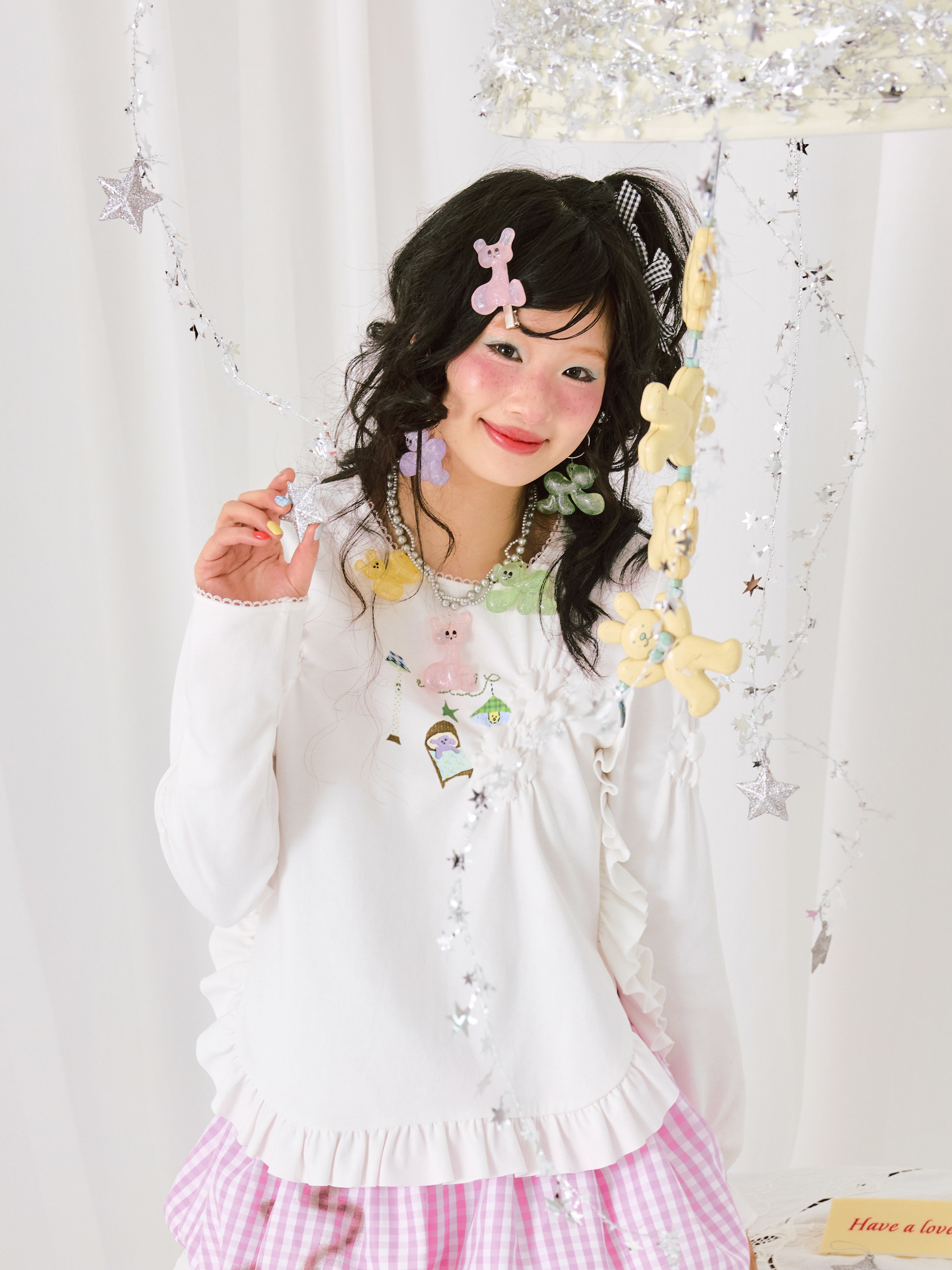 White Embroidered Ruffle Trim Long Sleeve
