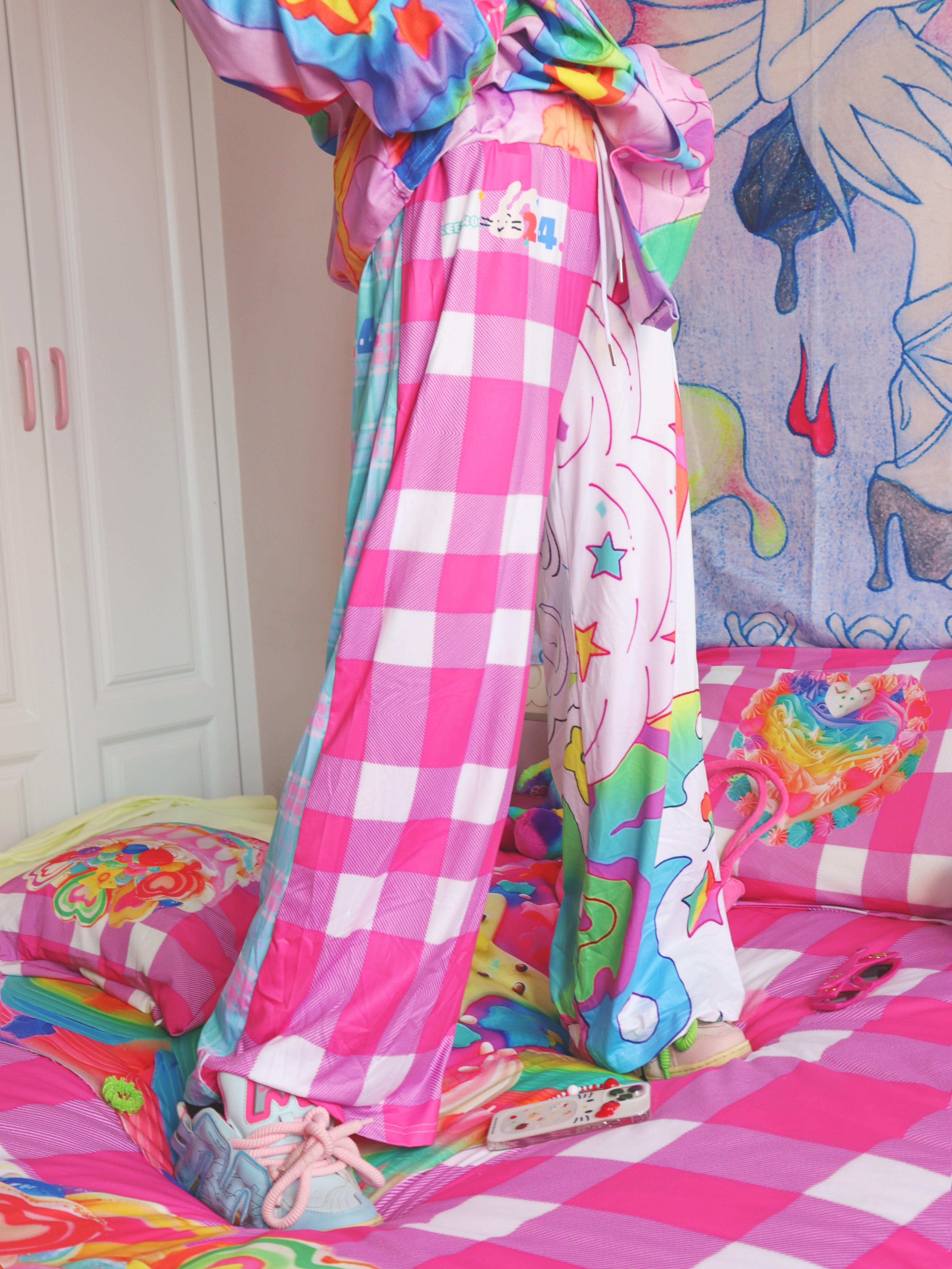 Rainbow Bunny Pink Gingham Pants