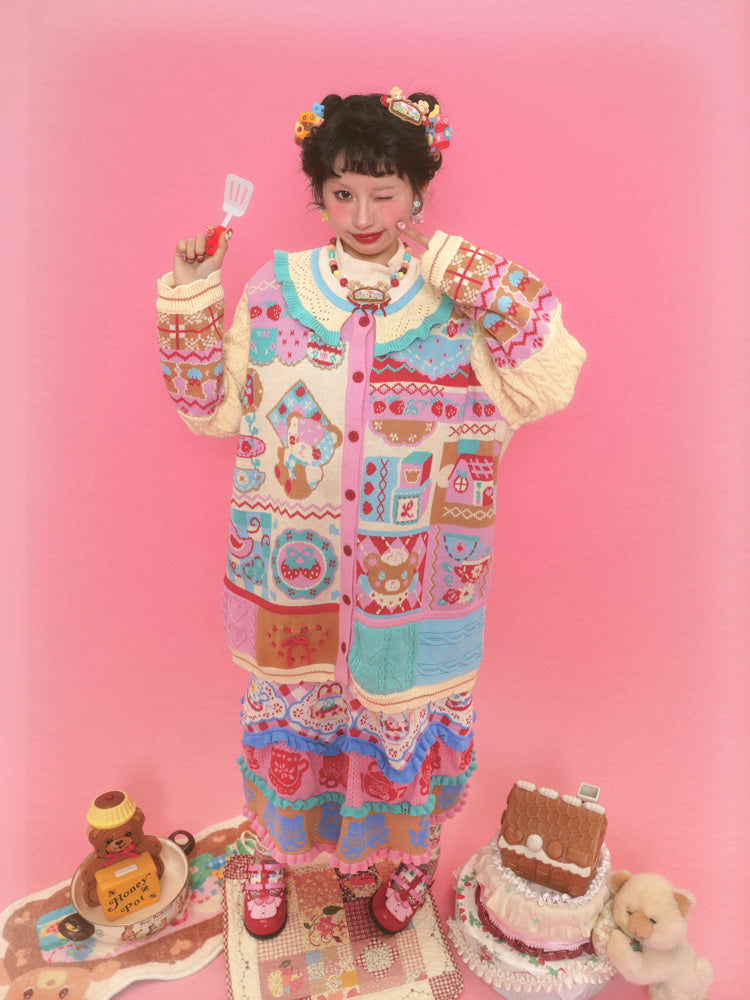 Honey Bear Patchwork Knit Cardigan
