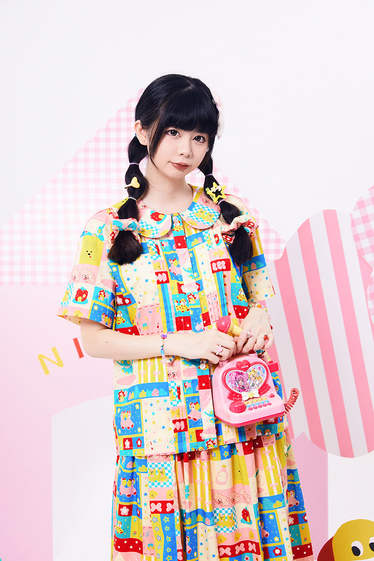 Colorful Patchwork Peter Pan Collar Blouse