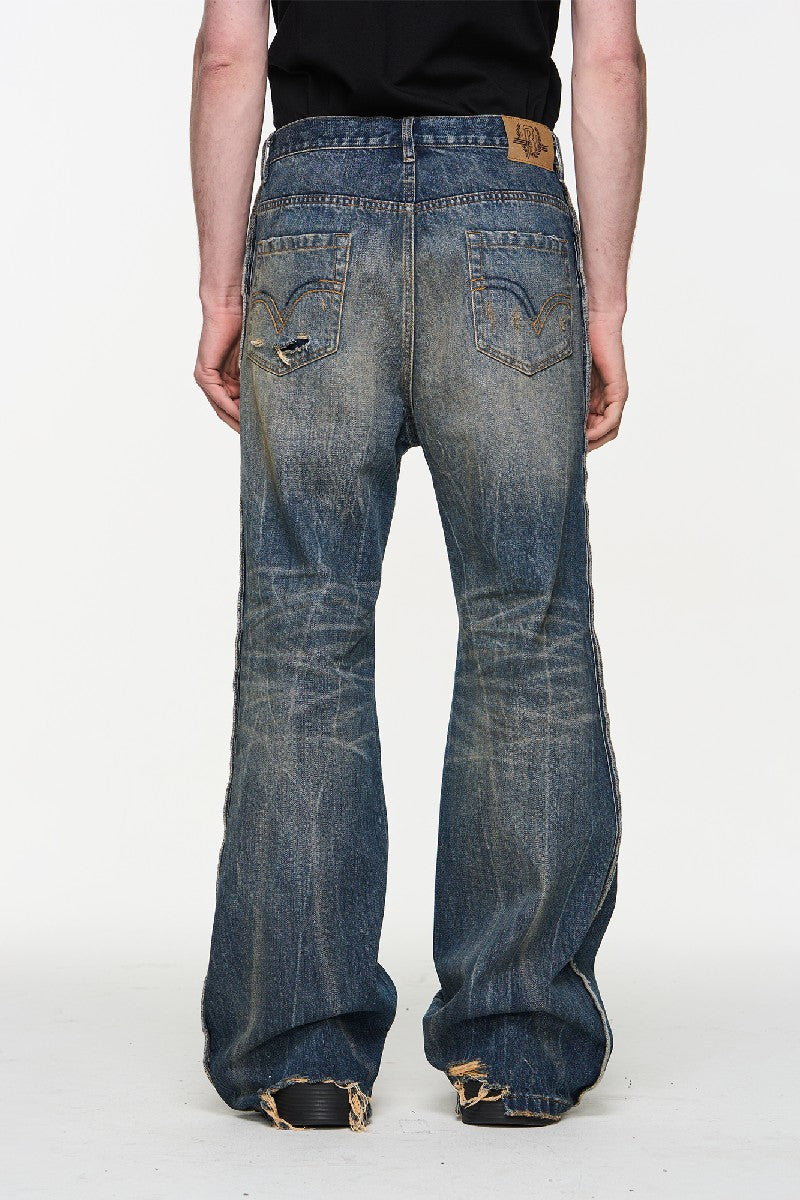 Blue Washed Heavy Whiskered Jeans - chiclara