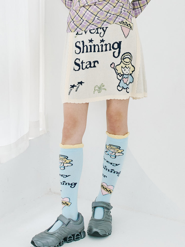 Angel Print Knit Mini Skater Skirt