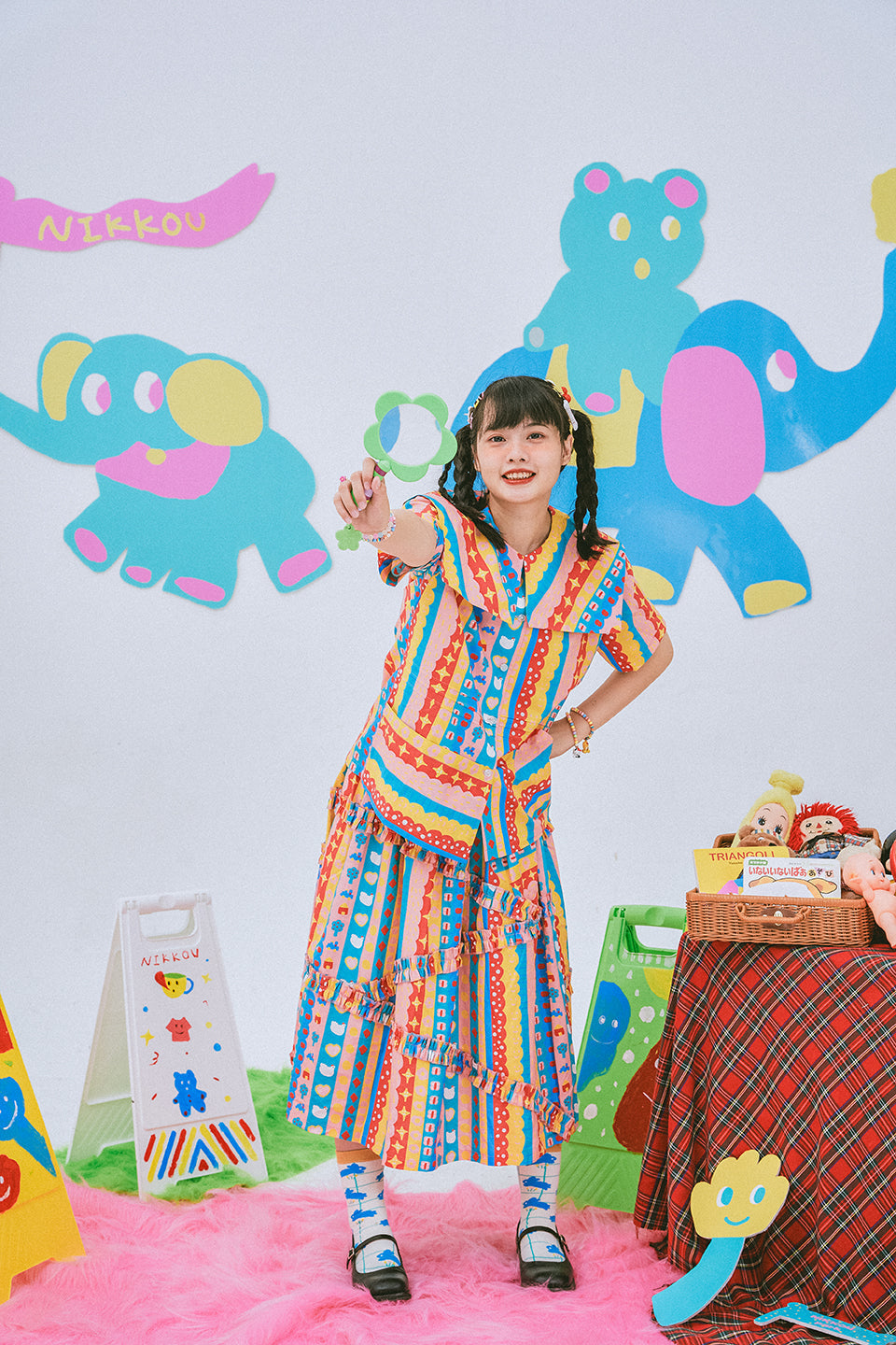 Kawaii Stripe Ruffle Midi Skirt