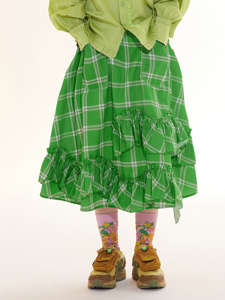 A-Line Ruffle Midi Skirt