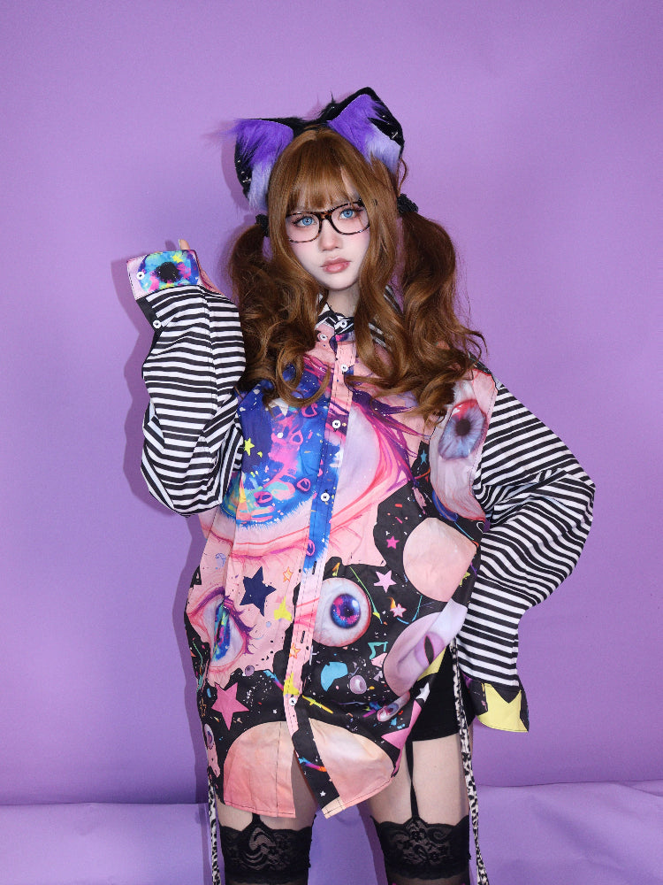 Cosmic Eye Striped Sleeve Button Shirt