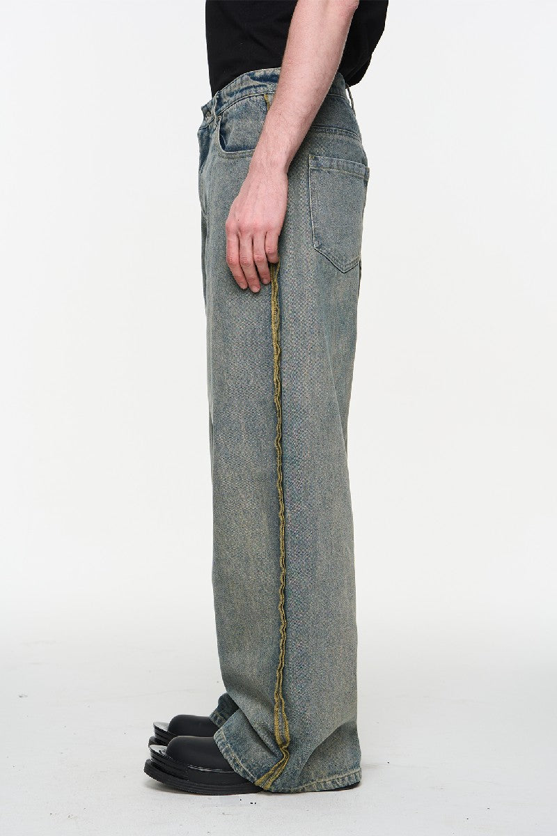 Reverse Seam Washed Vintage Jeans - chiclara